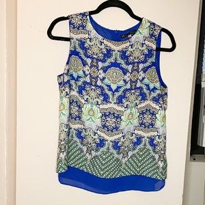 Rose & Olive Blue Patterned Tank Top Blouse